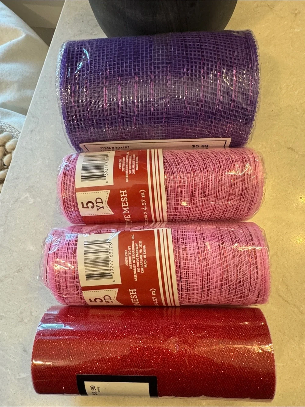 Purple, Pink & Red Decorative Mesh & Tulle Rolls for crafting.